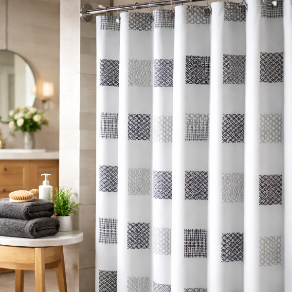 Producto - CORTINA PARA BAÑO SIMPLE PESADA TOP AUALITY  "CUADROS PAMPA"