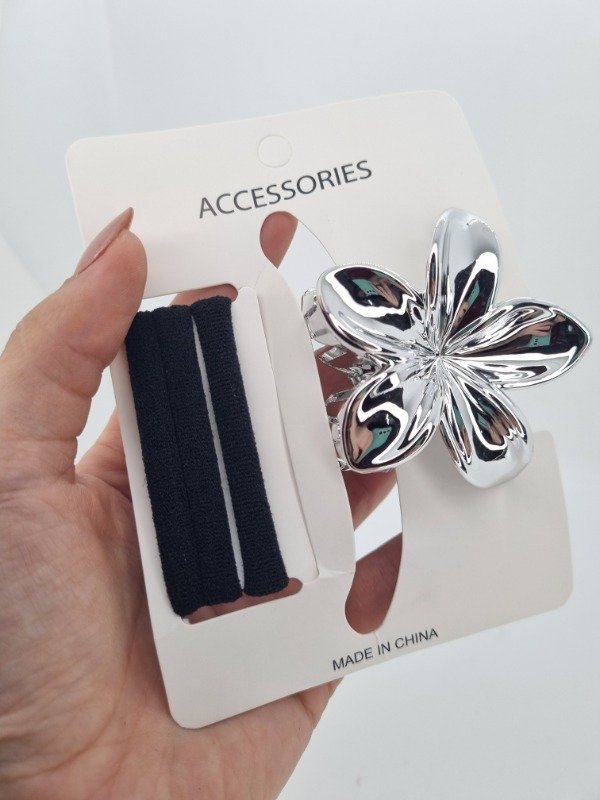 Producto - Set broche flor metalizada + colitas elast 1075-f