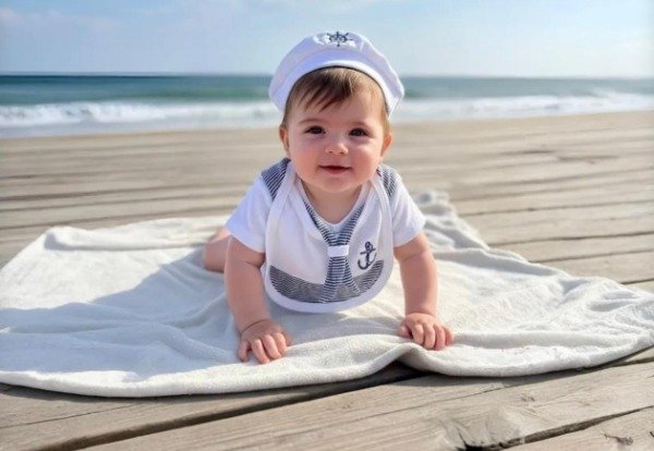 Producto - Ajuar Bebé Algodón Hipoalergénico Marinero Bordado 4 Piezas