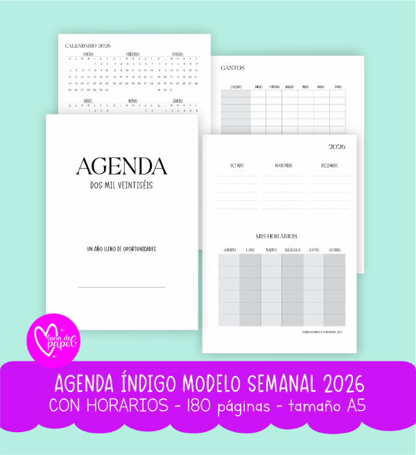 Producto - AGENDA SEMANAL ÍNDIGO CON HORARIOS