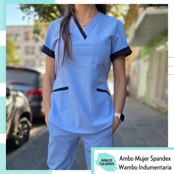 Producto - Ambo Celeste detalle Azul (spandex)