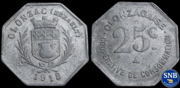 Producto - Olonzac: Cooperativa de Consumo - 25 Céntimos (1918) - Francia