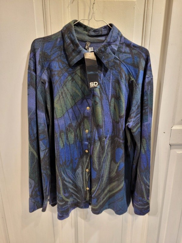 Producto - Camisa SOFIA DUEK lanilla azul y verde Nueva c/etiq Talle XXL - PRECIO: 48X