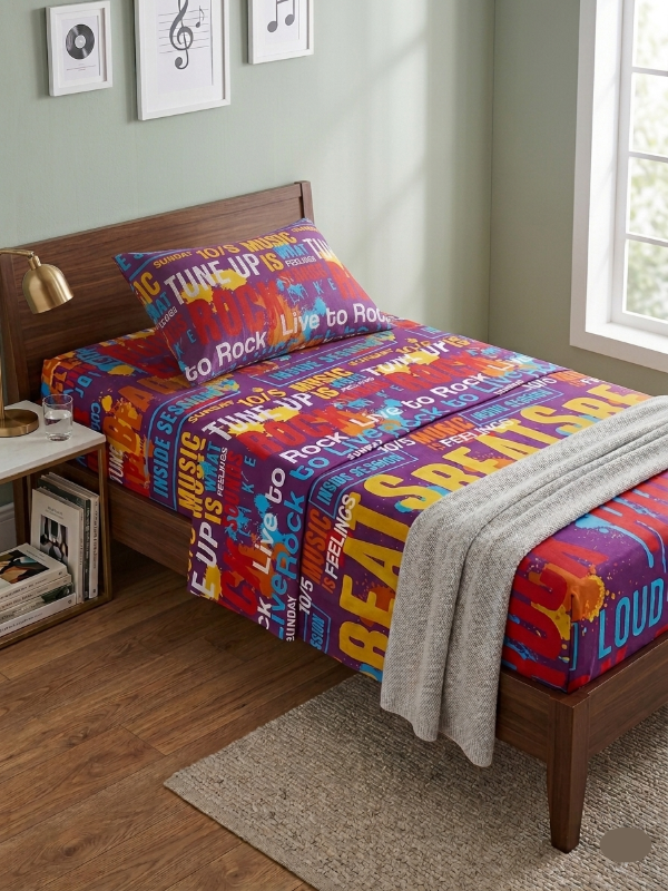 Producto - Juego de Sábanas de 1 1/2 Plazas "Rock Music" Poliéster