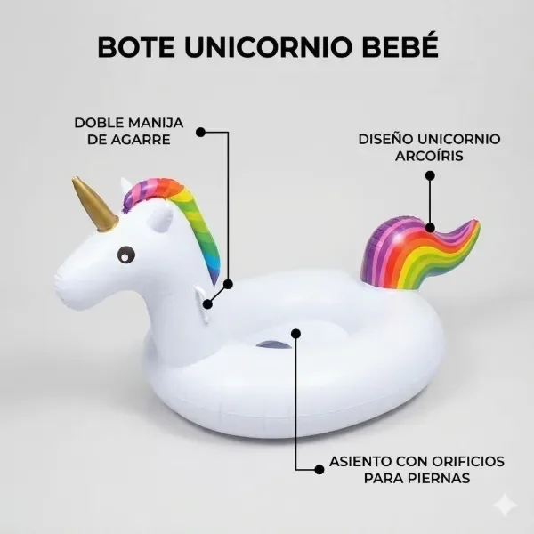 Producto - Bote Inflable Unicornio con Asiento y Manijas para Pileta Hasta 3 años - 1