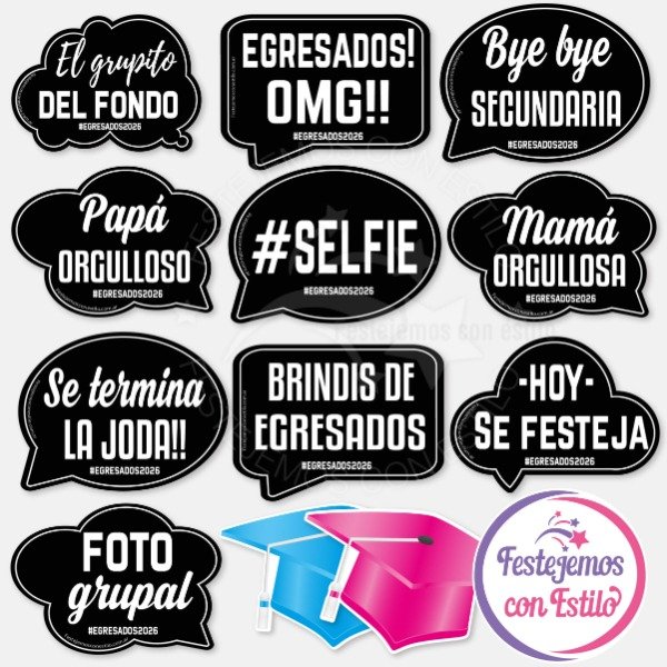 Producto - Photo Props Imprimible Egresados Secundaria Negro y Blanco - 3