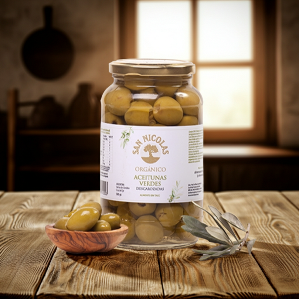 Producto - Aceitunas Verdes Descarozadas Orgánicas Olivares San Nicolas 500 grs