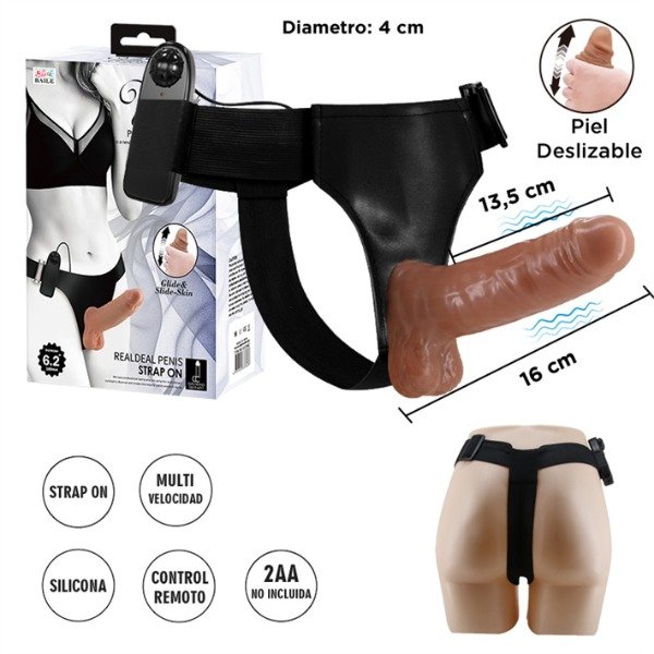 Producto - Arnes con dildo y testiculos con vibrador regulable (16cm x 4cm)