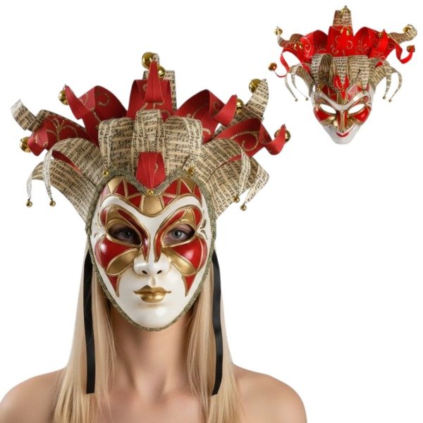 Producto - Máscara Venezia Bufon con Cascabeles Roja (#)