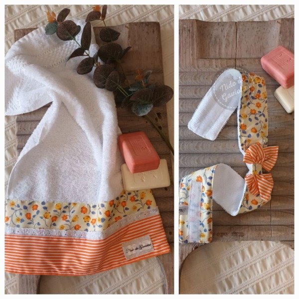 Producto - TOALLA CHICA DE ALGODON Y VINCHA DEMAQUILLANTE "RAYAS Y FLORES AMARILLAS"