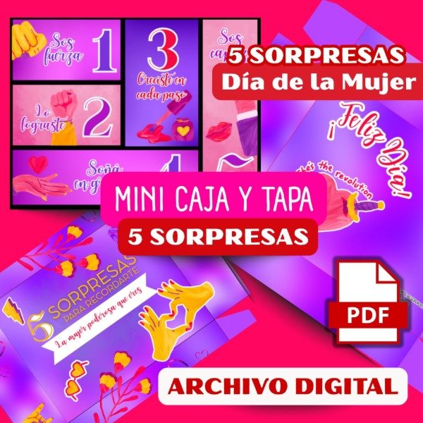 Producto - Caja con Tapa X 5 SORPRESAS - DIA DE LA MUJER