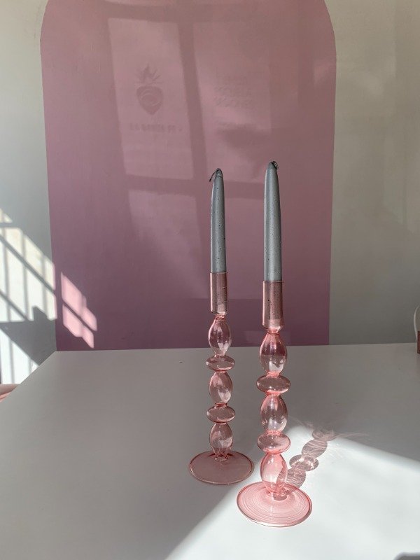 Producto - PORTAVELA DE VIDRIO. ROSA. ALTO