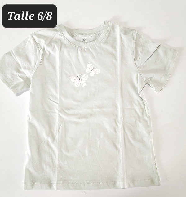 Remera manga corta HyM talle 6/8 mariposa aqua