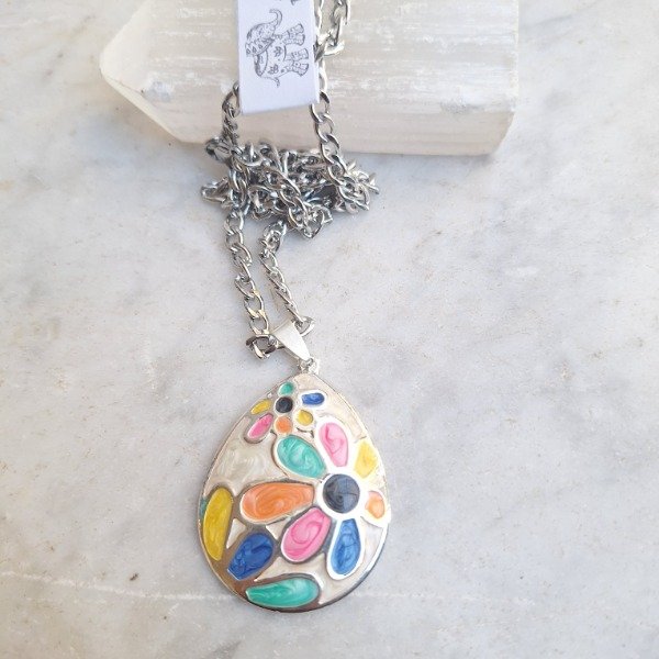 Producto - Collar Acero Esmaltado Flores