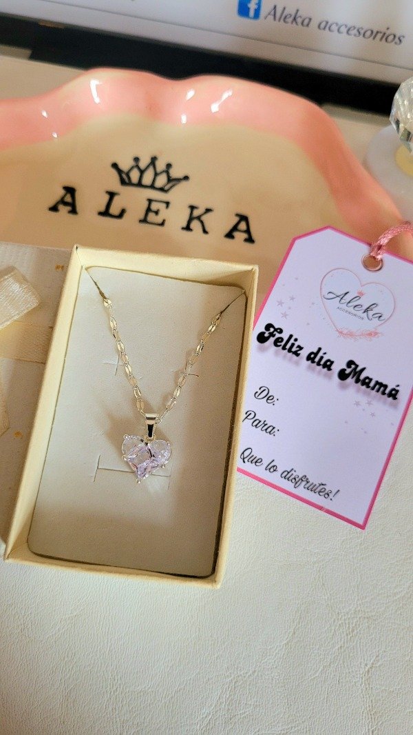 Producto - Collar corazón  facetado de acero blanco