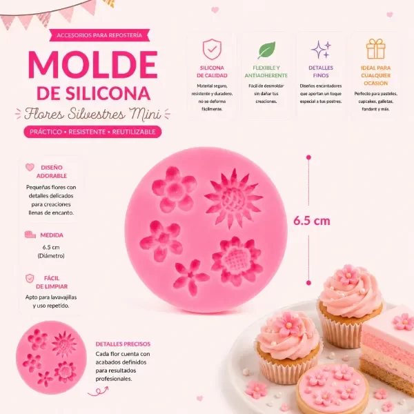 Producto - Molde Silicona 5 Diseño Flor Redondo 7856
