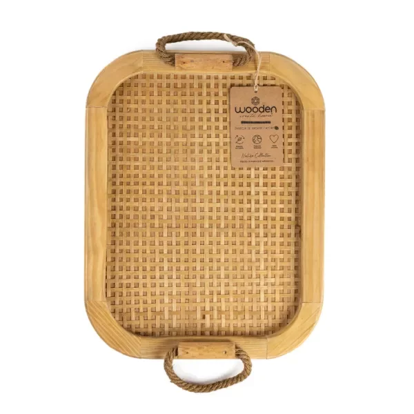 Producto - Bandeja de Madera y Ratan rect