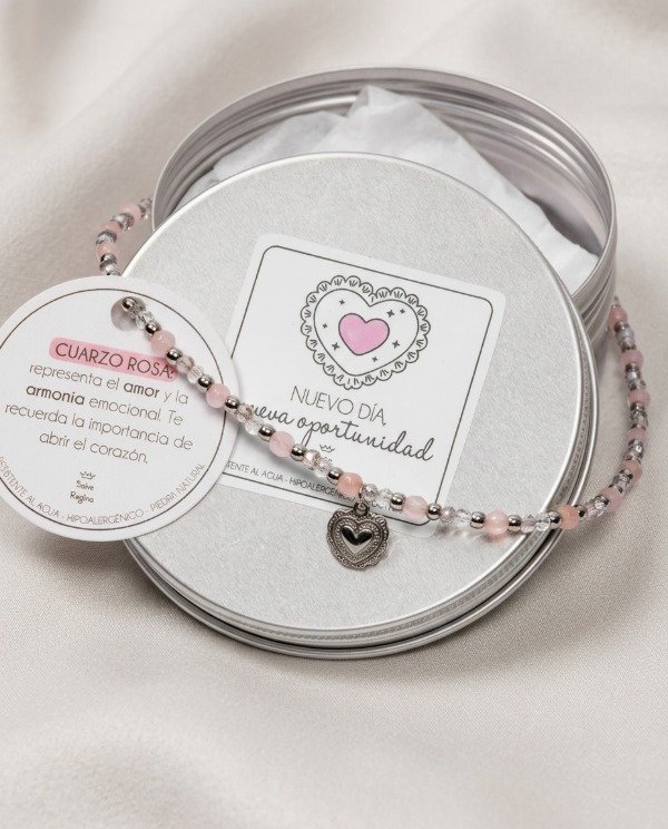 Producto - Collar Acero Sagrado Corazón Cuarzo Rosa y Cristales Solange - 0