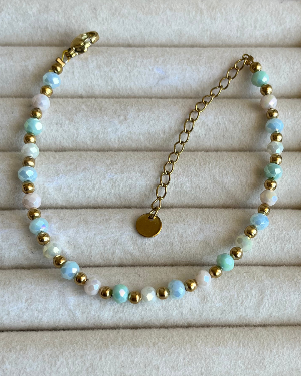 Producto - Pulsera de mostacillas combinadas con bolitas de acero dorado 17-21cm