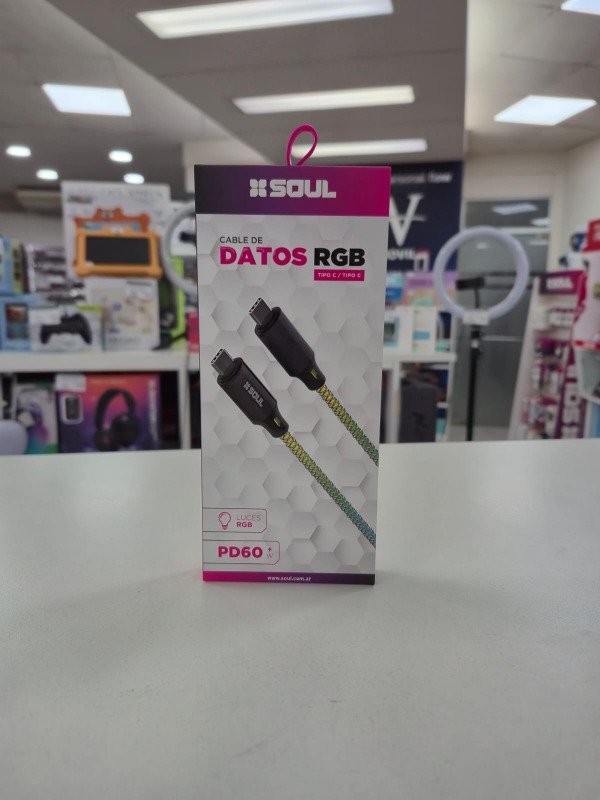 Producto - Cable USB RGB Tipo C a Tipo C 60W PD Soul USB-RGBPD60TT