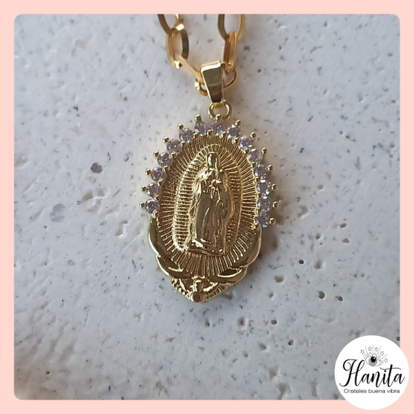 Producto - Medalla Virgen de Guadalupe con circones en oro laminado