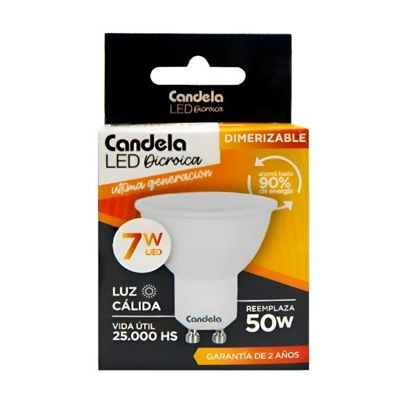 Producto - Lámparas Led Dicroicas 7w (50w) Luz Cálida Candela 6813 Luz Blanco frío
