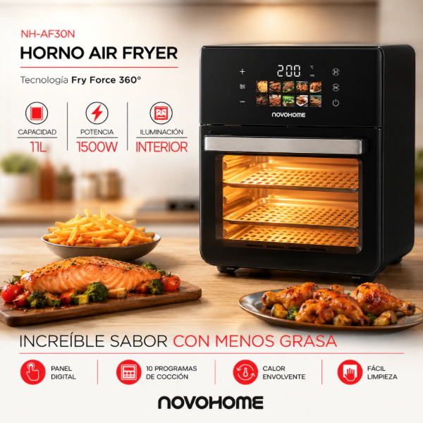 Producto - Freidora Horno 10 Programas 11 Lts 1500W Digital -black -Novohome  (NH-AF30N) - 0