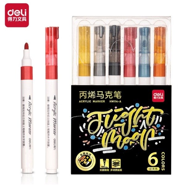 Producto - Marcador acrílico glitter clasicos x6 DELI