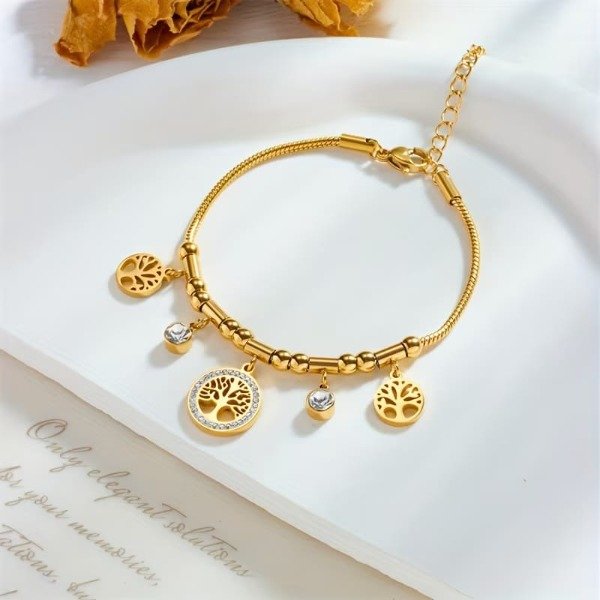 Producto - Pulsera con Dije Arbol de la Vida en Acero Dorado