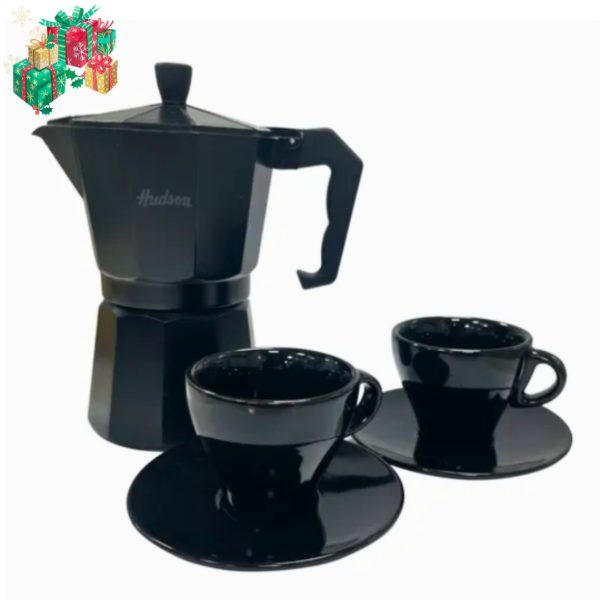 Producto - Set Cafetera Italiana Blanca o Negra c/ 2 pocillos