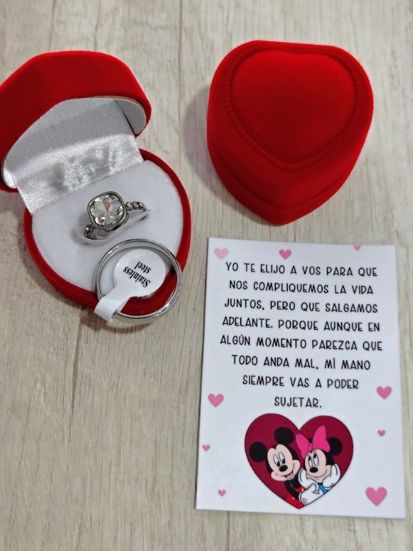 Producto - Anillo piedra cuadrada p + alianza con cajita y tarjeta