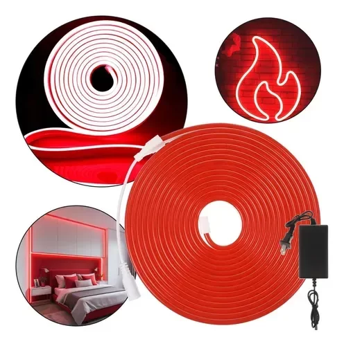 Producto - Kit Tira Led Neón Flexible de 5 Metros + Fuente Colores fijos