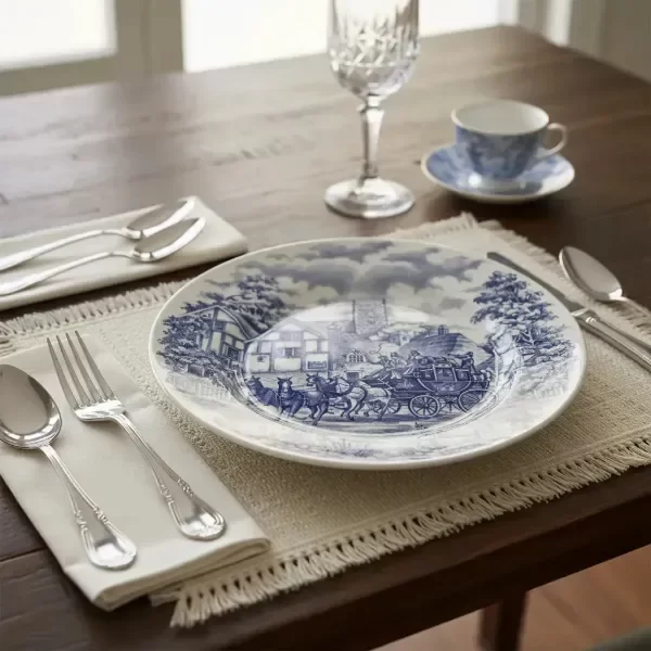 Producto - SET DE 4 PLATOS PLAYOS CENA INGLESA AZUL DE CERAMICA 26CM - 0