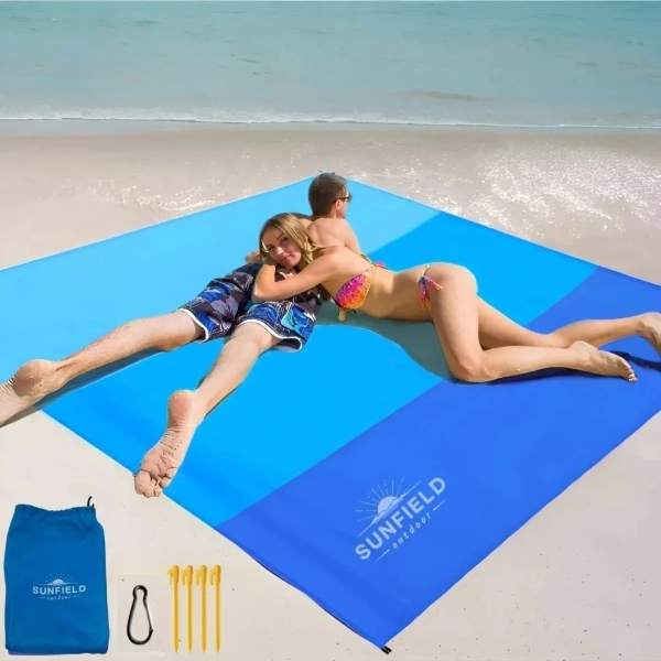 Producto - Lona Manta De Playa C/ Estacas Y Bolso Impermeable Azul