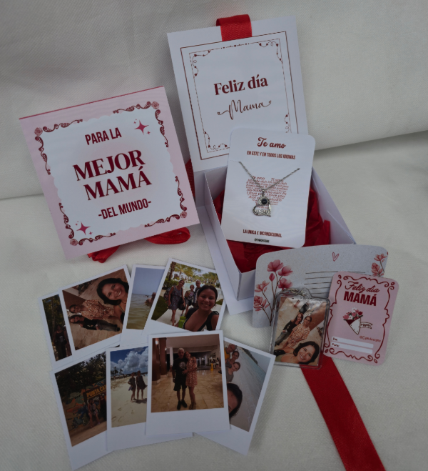Producto - Combo box cierre moño collar proyector + llavero + fotos especial mama - 0