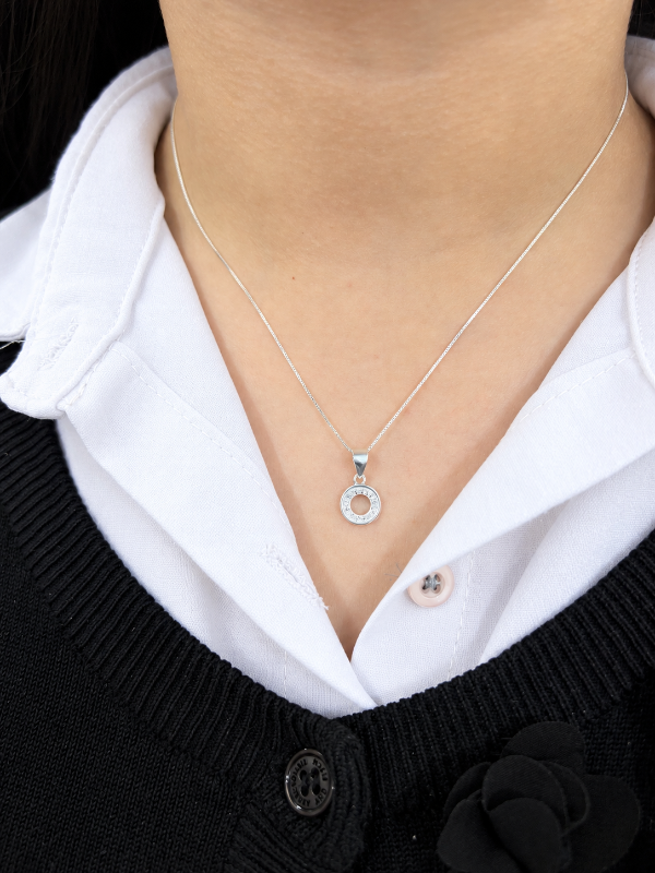 Producto - Conjunto cadena con dije círculo hueco microbrillo plata 925