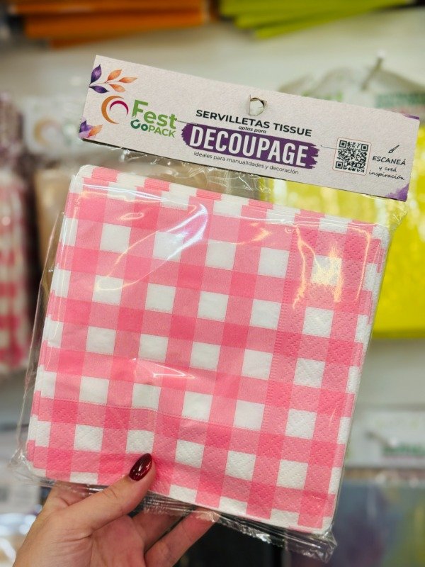 Producto - Servilletas decoupage cuadrille rosa x20u