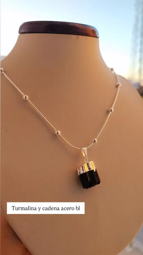 Producto - Conj. Turmalina y cadena acero blanco