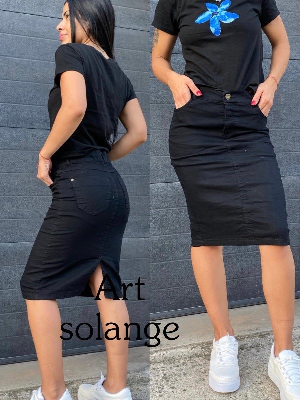 Falda elastizada de jeans negra de Solange