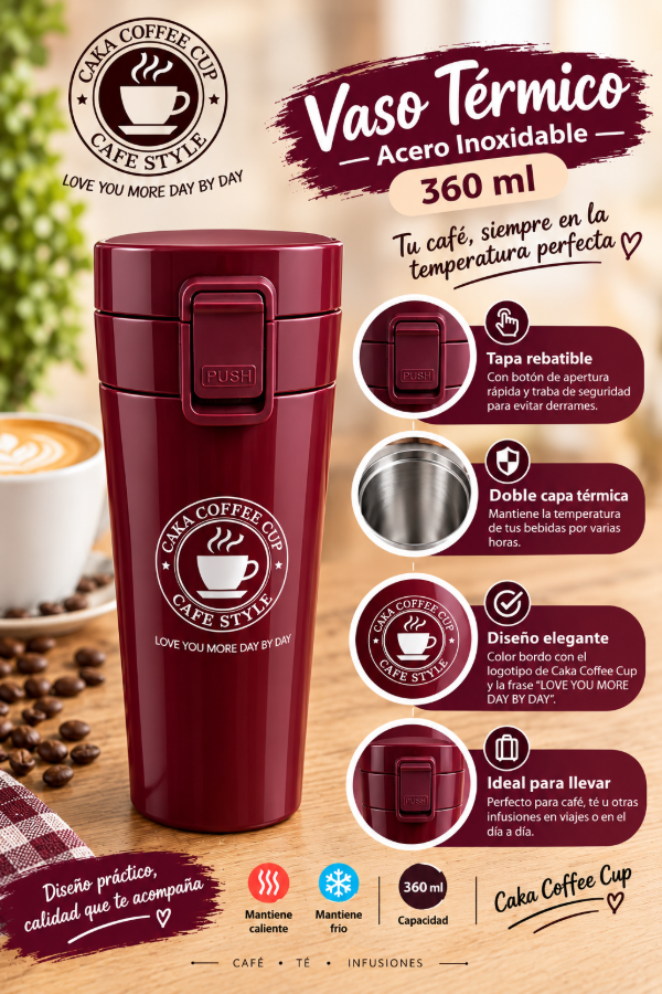 Producto - Vaso Termico Caka Coffee Cup Bordo Brillante