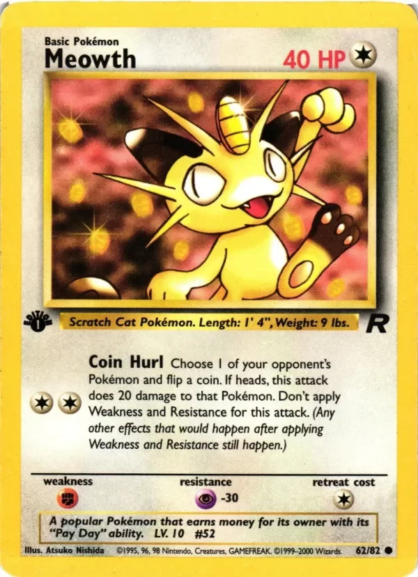 Producto - Pokémon TCG Meowth Team Rocket 62/82 Regular 1st Edition Common
