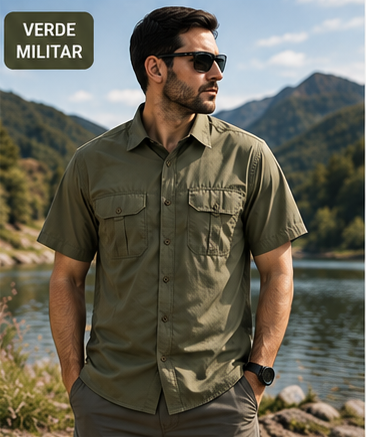 Camisa Trekking Mangas Cortas Elt 3741 Verde Militar — imagen 3