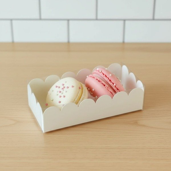 Producto - Caja para 2 macarons con tapa de acetato transparente 10x5x3