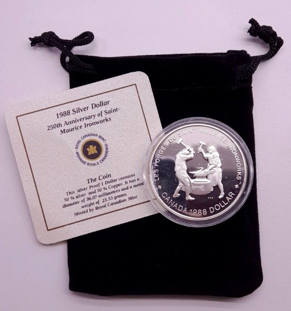 Producto - Canada 1 Dolar 1988 Ferrería Saint-Maurice (Plata) Km#161 Certificado y Bolsa