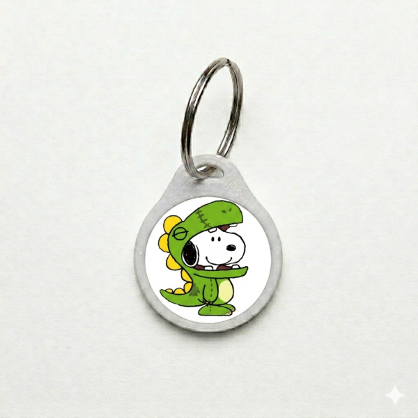 Producto - Chapita QR - Snoopy dino verde
