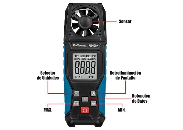 Producto - ANEMÓMETRO / TERMÓMETRO DIGITAL COMPACTO FULLENERGY FL640A+