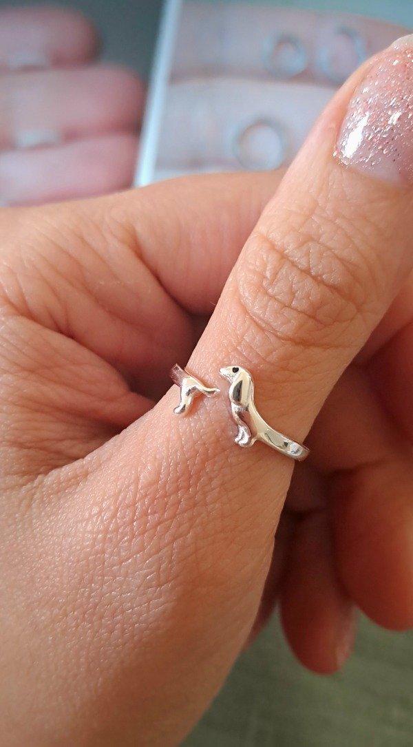 Producto - Anillo de Plata Regulable Perro Salchicha