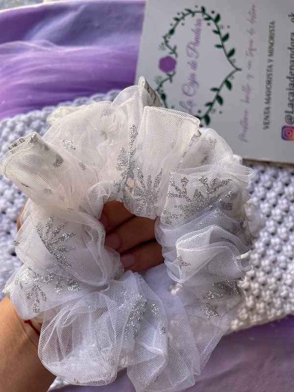 Producto - Scrunchie organza lurex blanca
