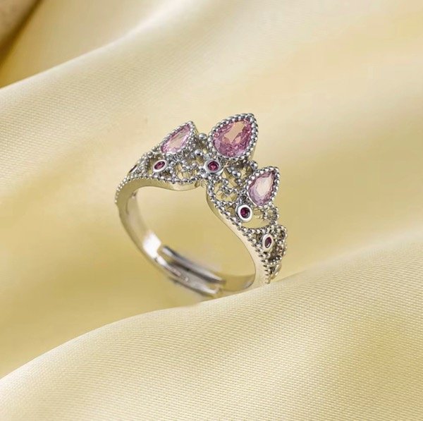 Producto - Anillo corona de princesa rosa plateado