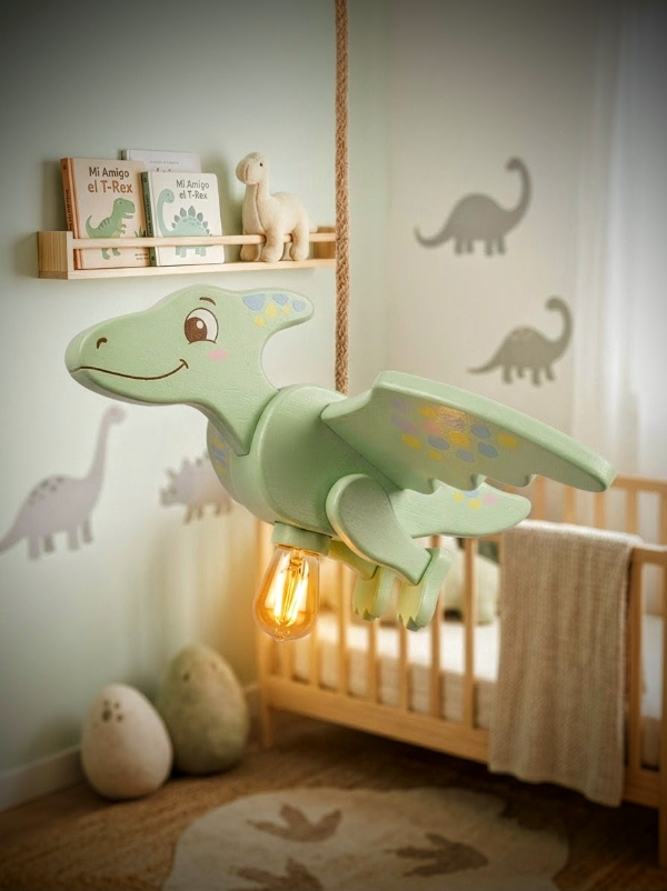 Producto - Lampara de techo Artesanal Dinosaurio en Madera.